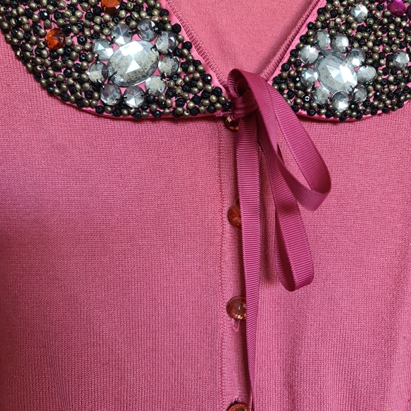 💃Host Pick💃 Alannah Hill pink Jewel Beaded Collar Cardigan Longsleeve Top - Picture 5 of 6